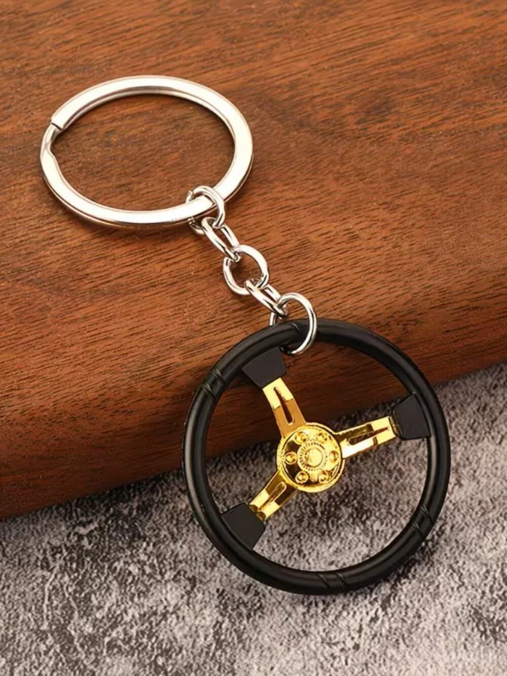 Gold 3 Spoke Racing Steering Wheel Keychain Drift Car Key Ring Enthusiast Gift